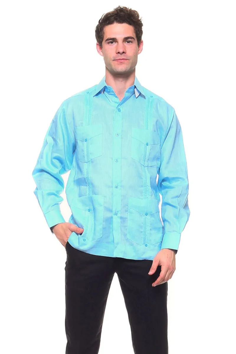 Signature Collection 100% Irish Linen Classic Guayabera Shirt Long Sleeve