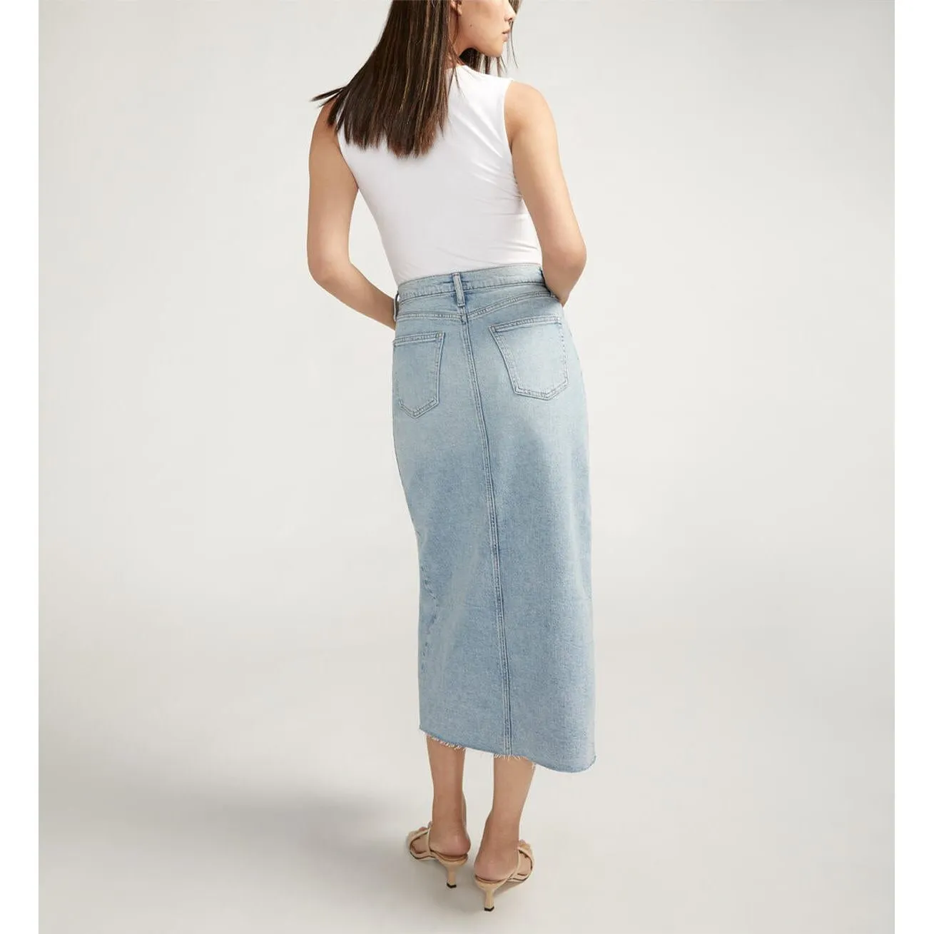 Silver Midi Denim Skirt