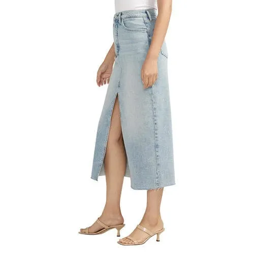 Silver Midi Denim Skirt