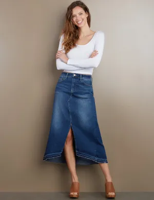 Slit Front Midi Denim Skirt