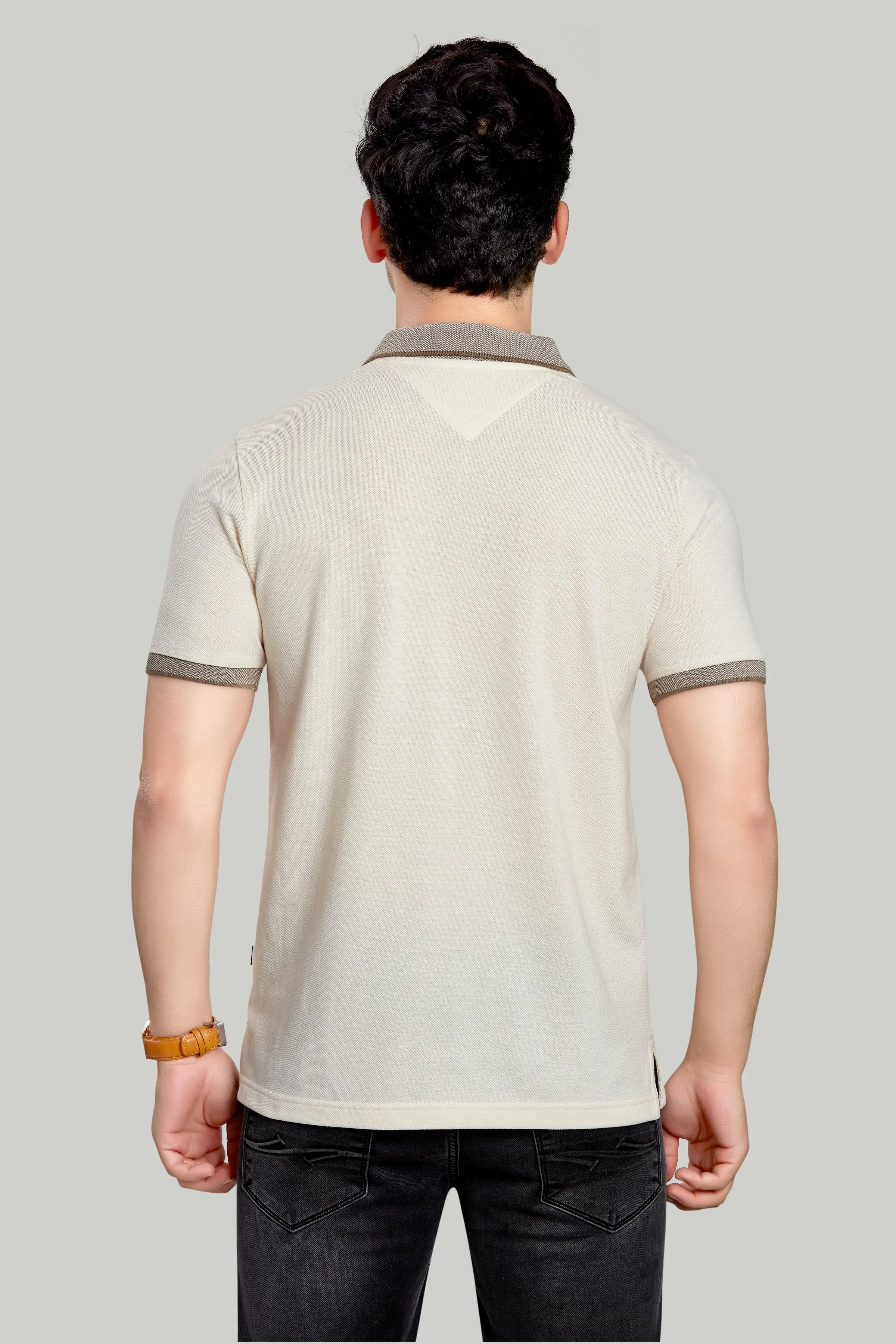 Solid Polo With Jacquard Collar