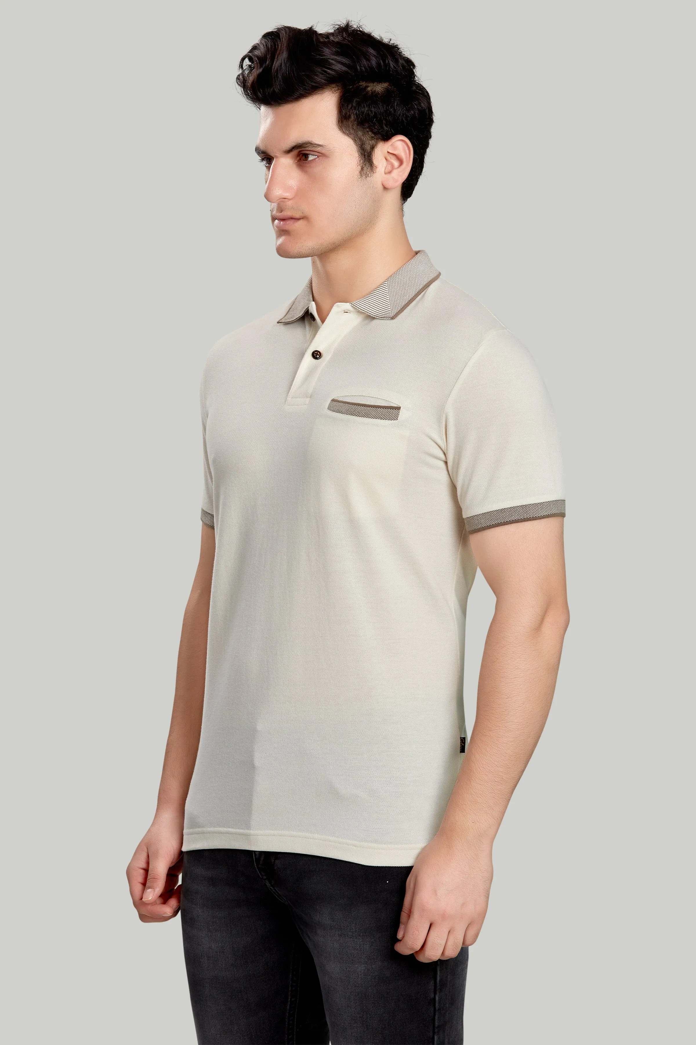 Solid Polo With Jacquard Collar