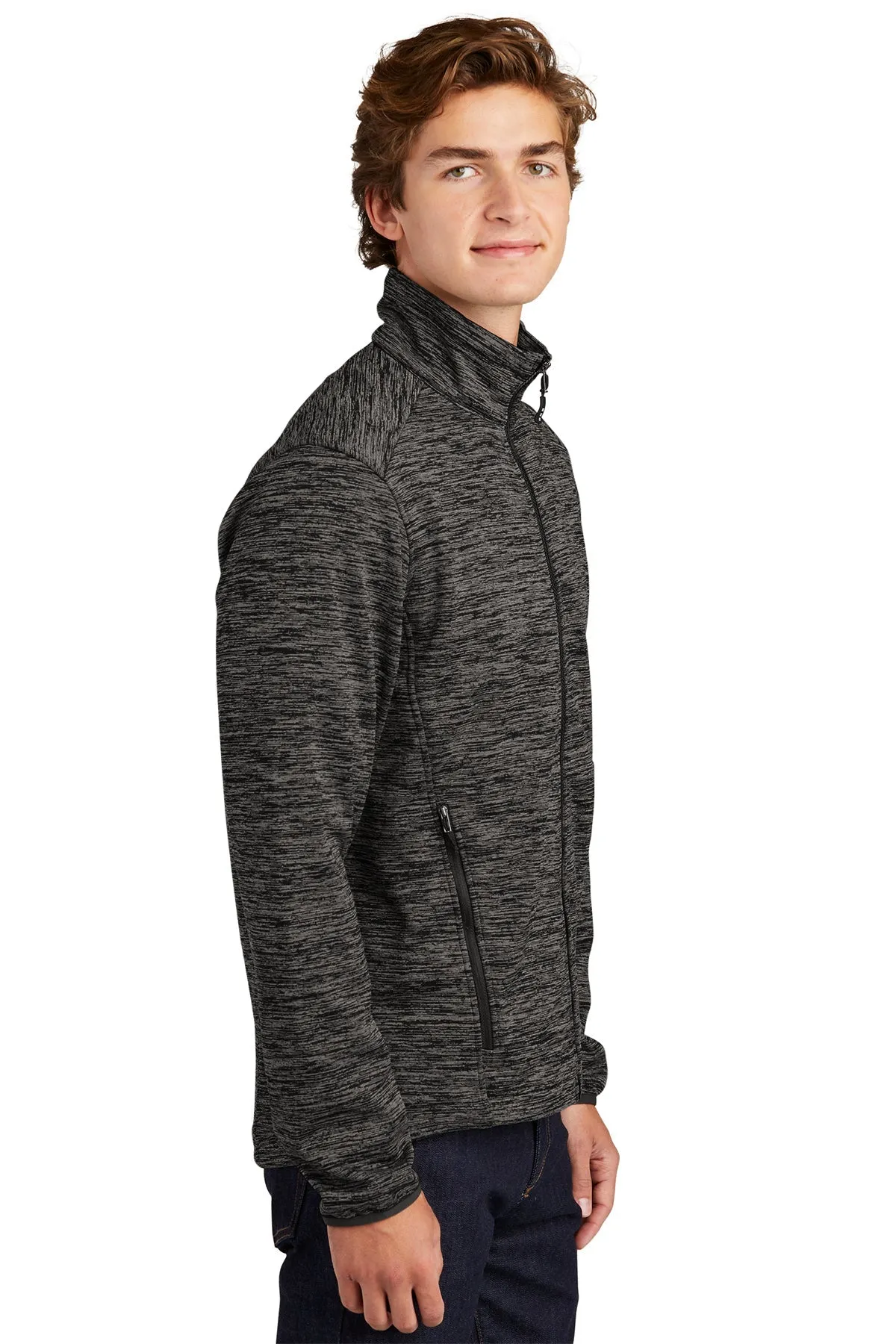 Sport-Tek PosiCharge Electric Heather Custom Soft Shell Jackets, Grey-Black Electric