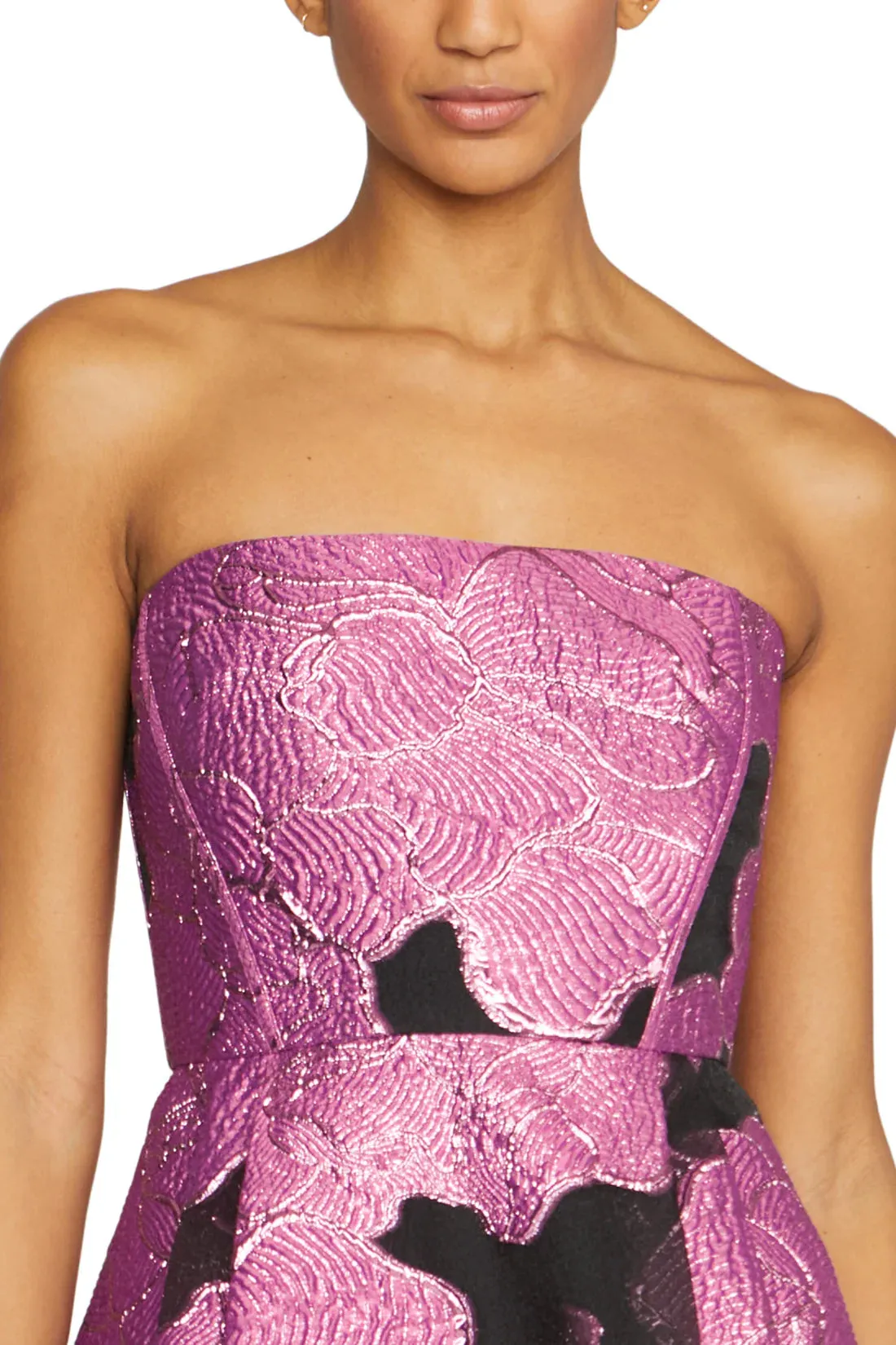 Strapless Jacquard Midi Dress -  French Fuchsia/Black