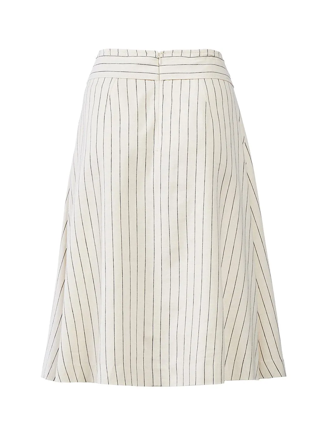 Striped Button Trim Tie Waist Midi Skirt in Ivory Multi