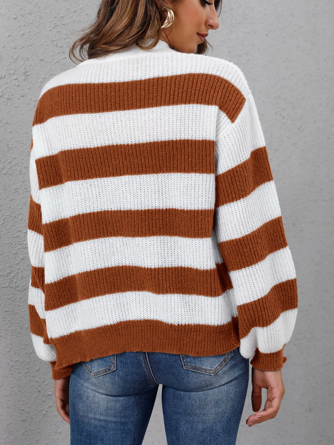 Striped Button Up Long Sleeve Sweater