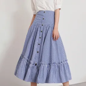 Striped Midi Skirts For Women High Waist Patchwork Colorblock Loose Long Skirts Female Summer Fashion Clothing