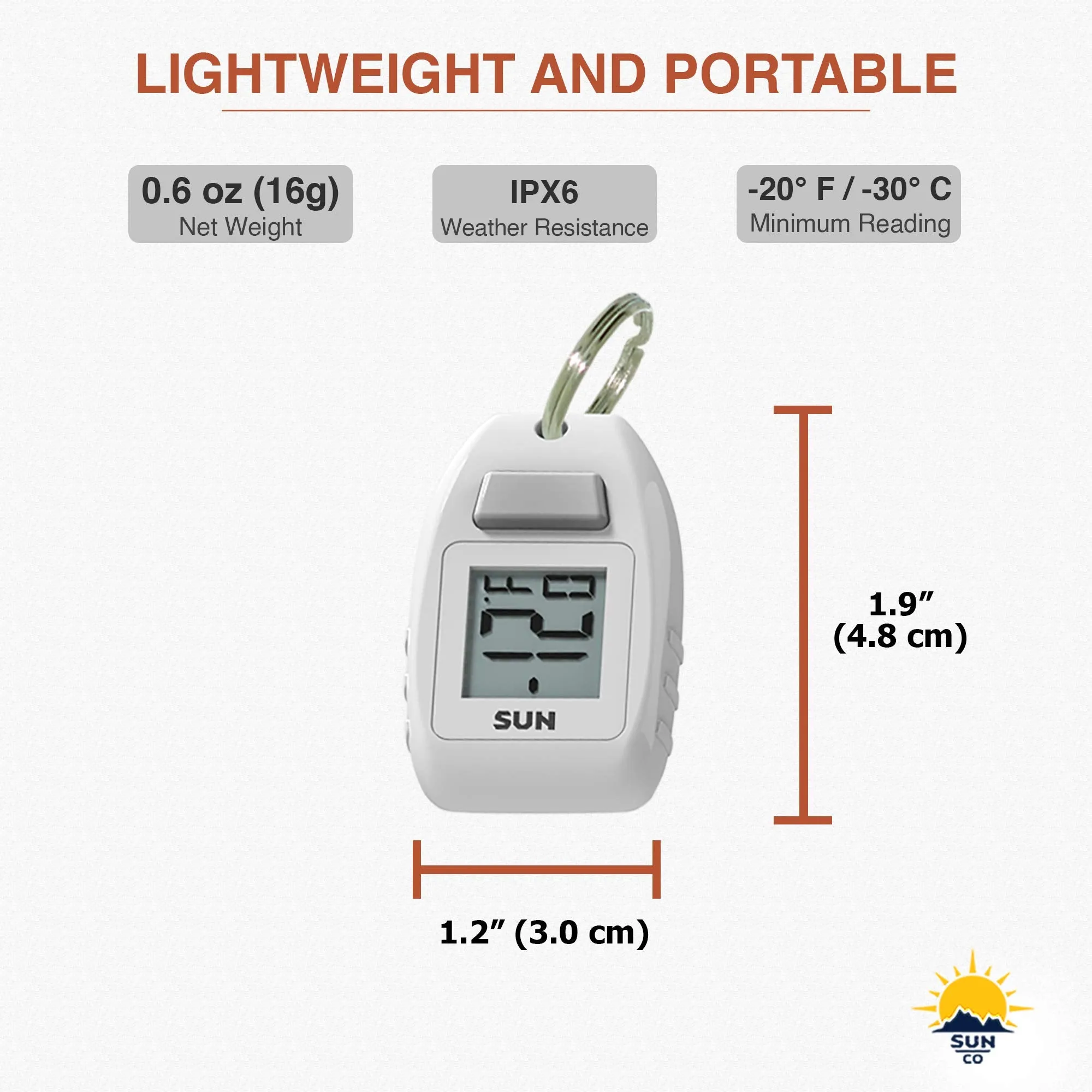 Sun Company Digital Zipogage - Compact Zipperpull Digital Thermometer | for Skiing, Snowboarding, Cold-Weather Camping, Snowshoeing, or Any Outdoor Activity