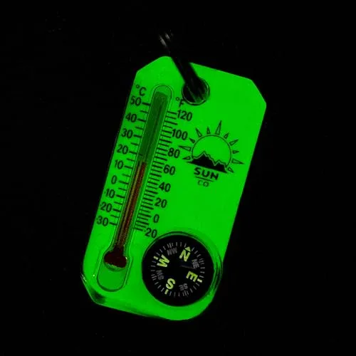 Sun Company LumaGage | Multi-Functional Glow-in-The-Dark Zipper Pull Compass & Thermometer with Wind Chill Chart | Ideal for Camping, Hiking, and Outdoor Navigation