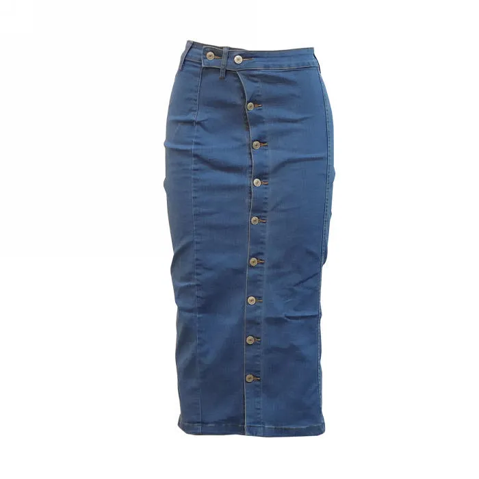 Swayed Button Denim Skirt