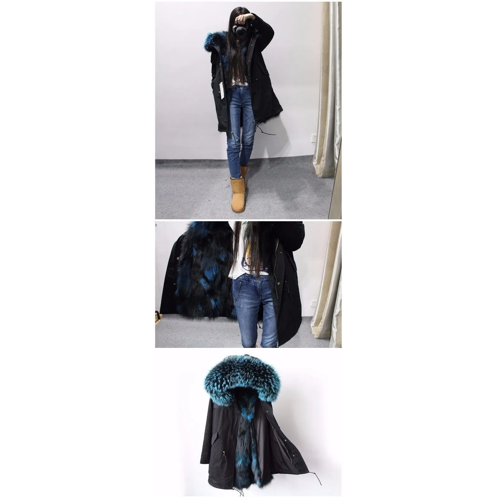 Teal Fur Black Parka