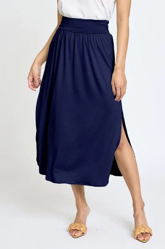 TEEK - Solid Side Slit Midi Skirt