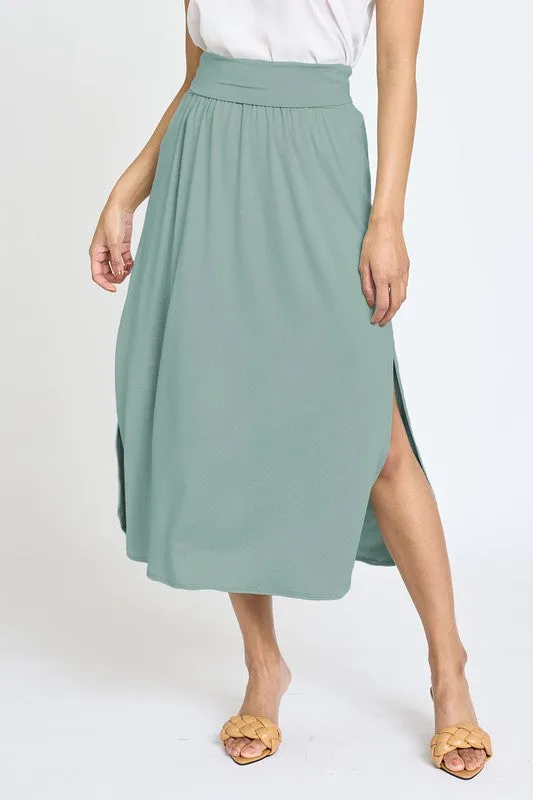 TEEK - Solid Side Slit Midi Skirt