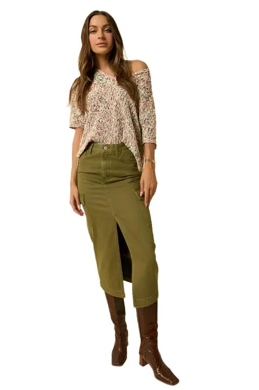 TEEK - TRUE OLIVE COLOR CARGO MIDI SKIRT