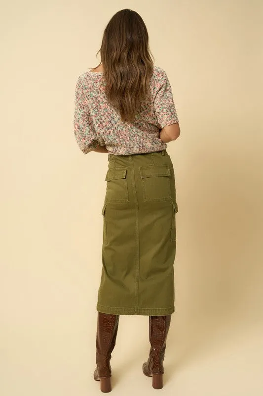 TEEK - TRUE OLIVE COLOR CARGO MIDI SKIRT