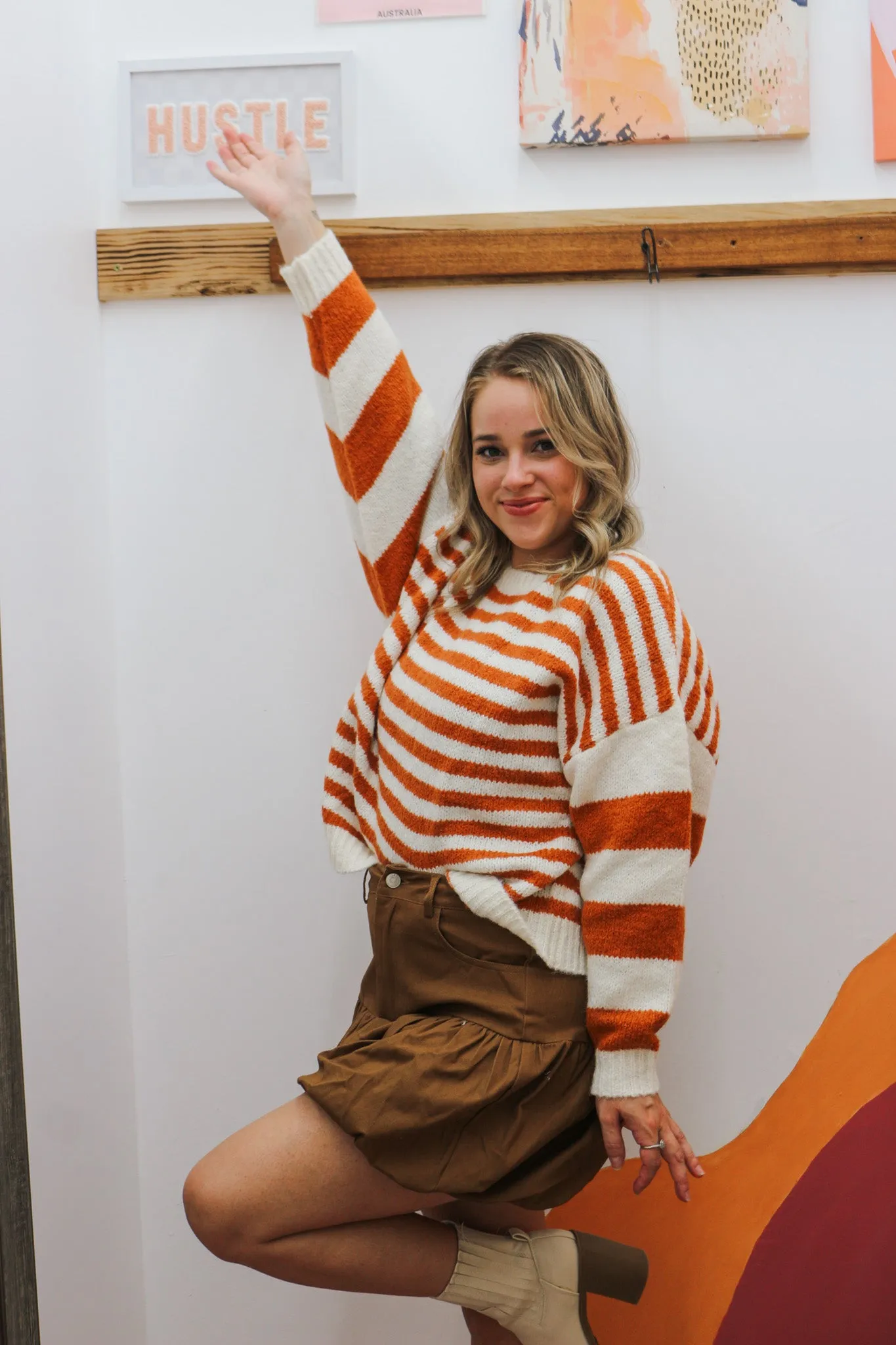 Tell Me The News Rust Stripe Sweater