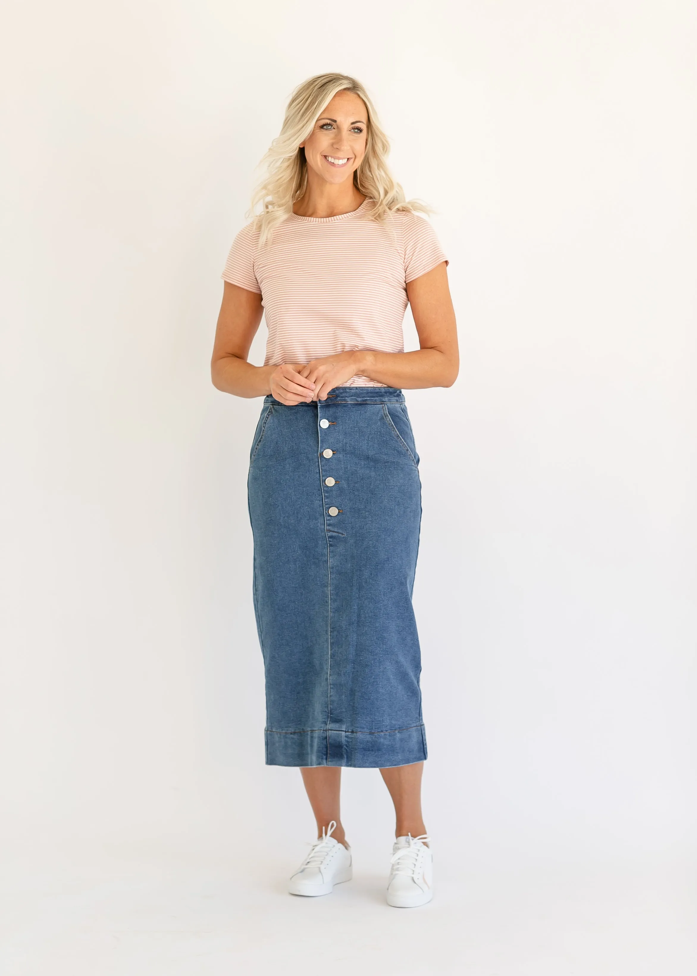 Tess Button Front Midi Skirt - FINAL SALE