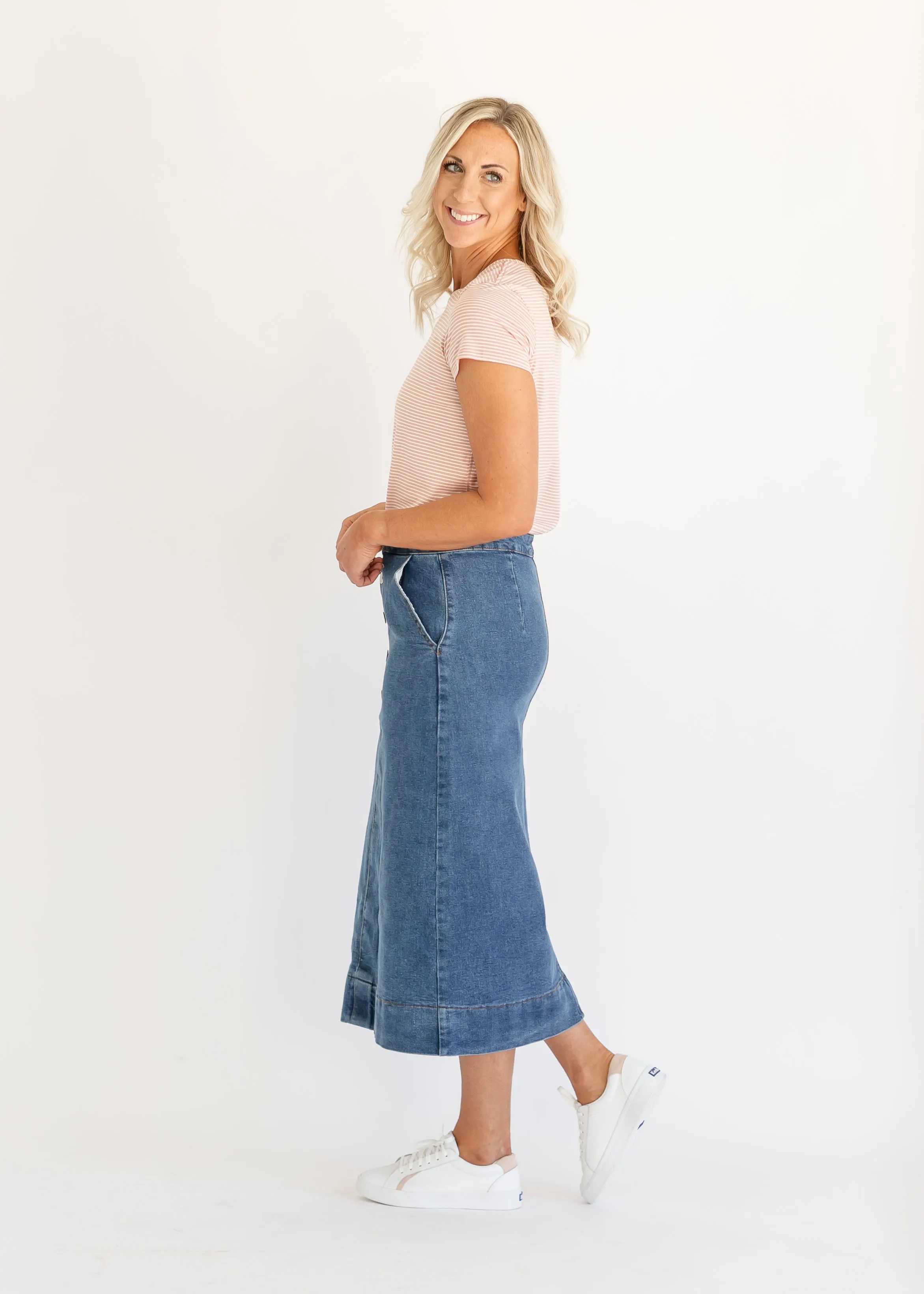 Tess Button Front Midi Skirt - FINAL SALE