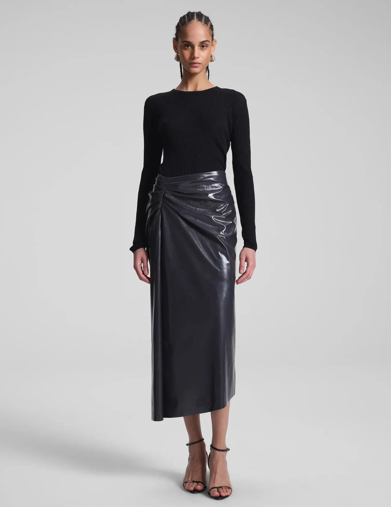 Tessa Patent Vegan Leather Midi Skirt