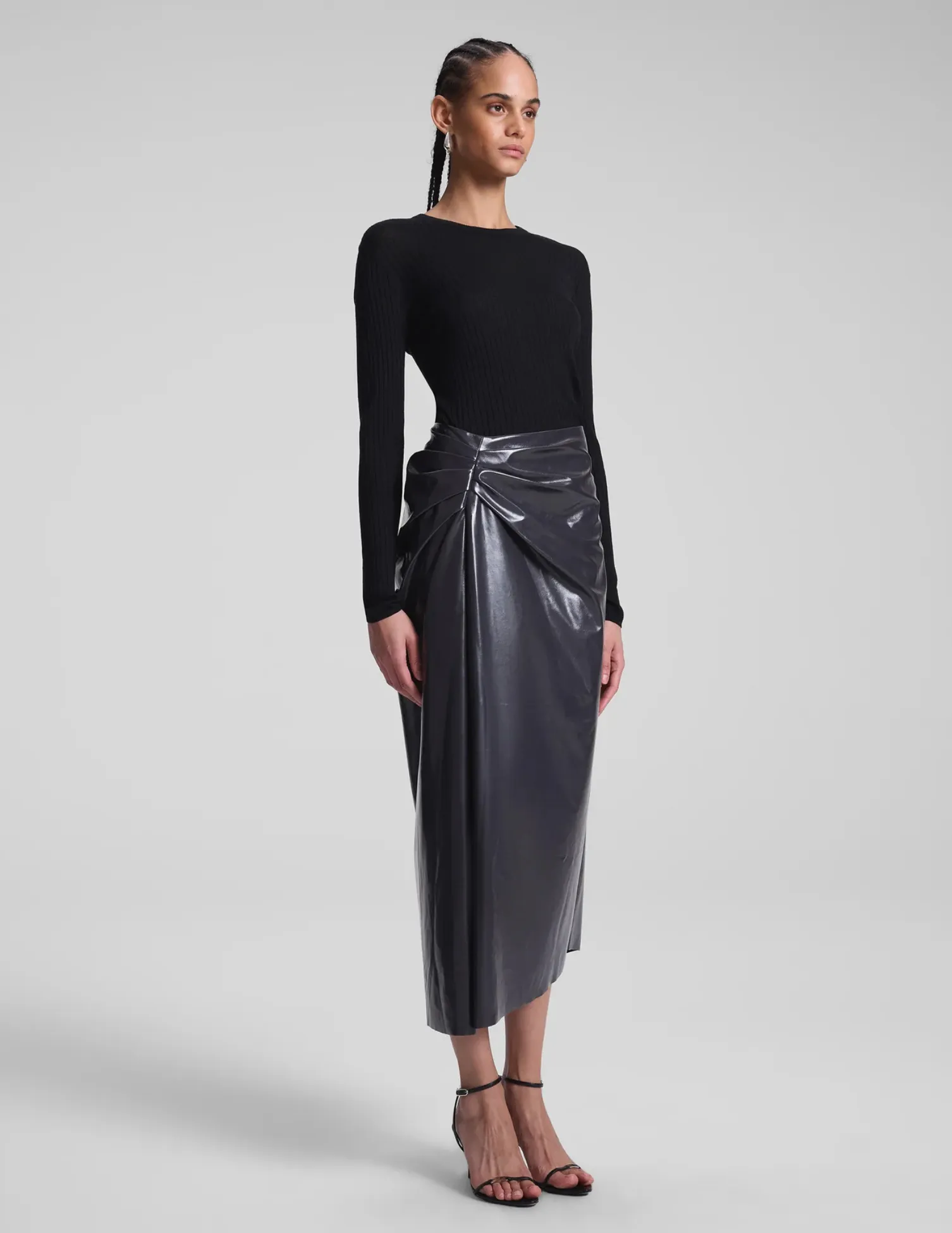 Tessa Patent Vegan Leather Midi Skirt