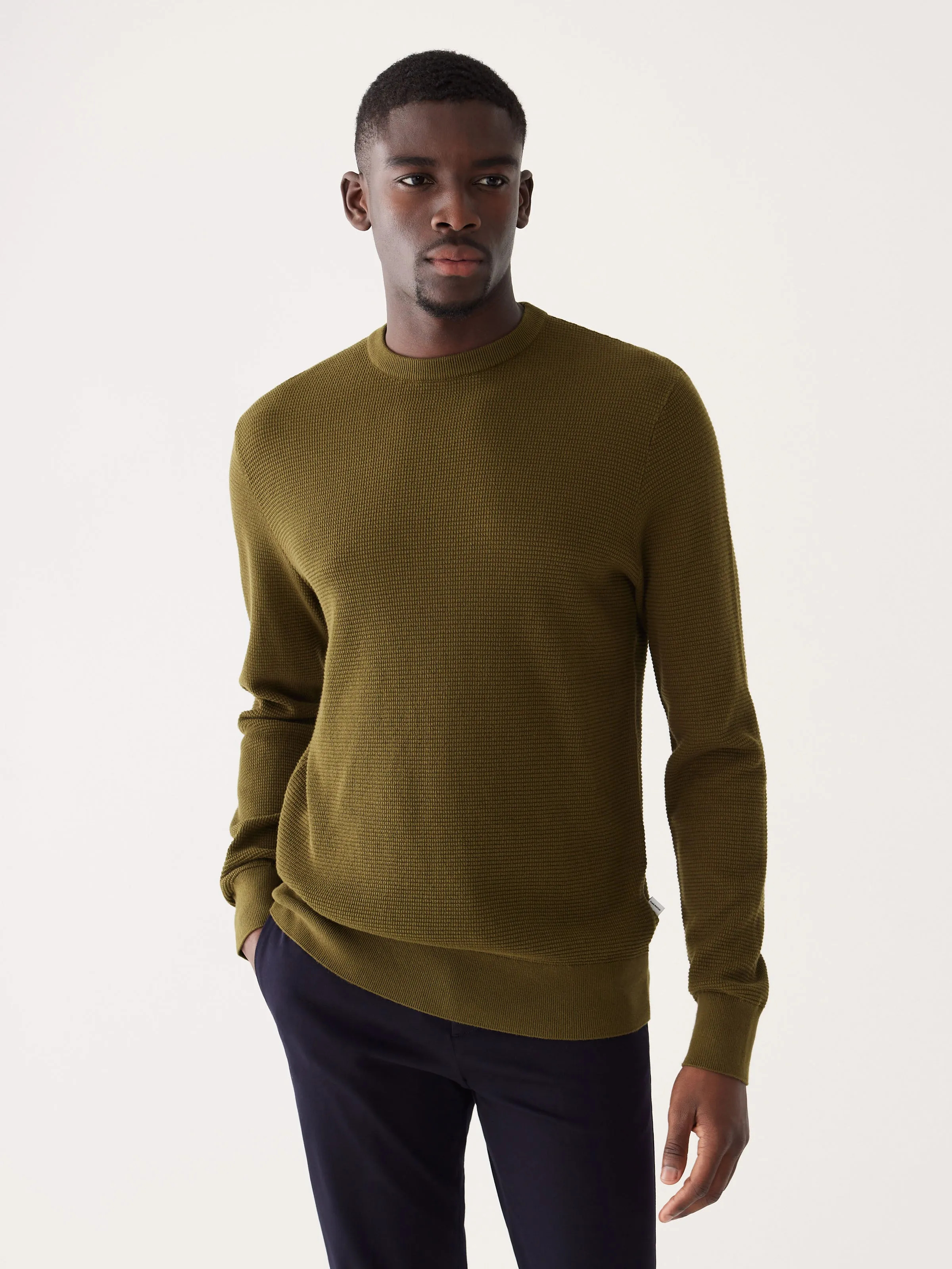 The Waffle Crewneck Sweater in Dark Olive