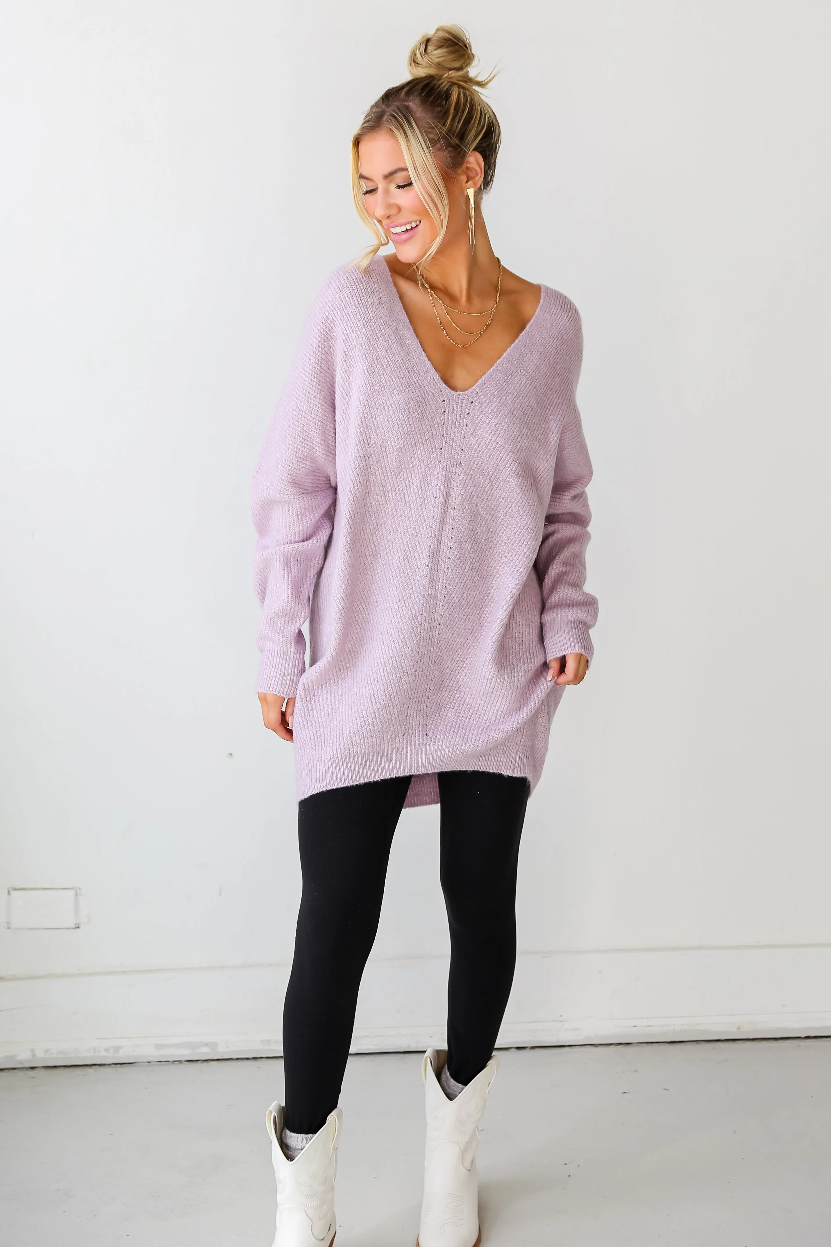 Toasty Moments Lilac Oversized Sweater