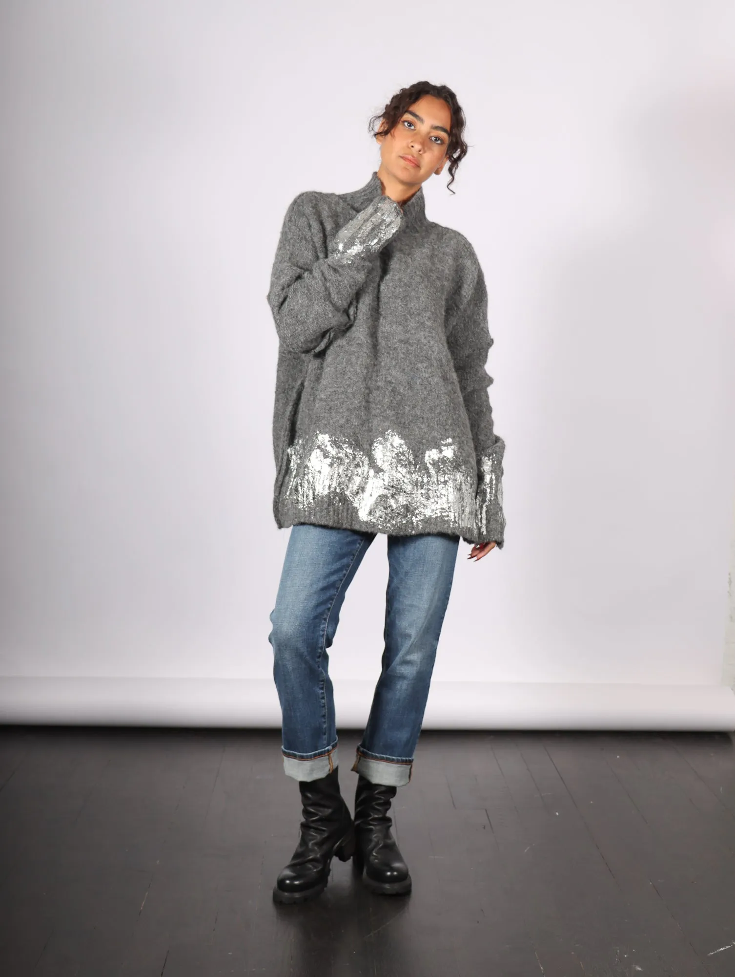 Turtleneck Sweater in Charcoal & Foil by Amano by Lorena Laing