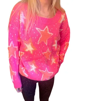 Twinkling Stars Hot Pink Sweater