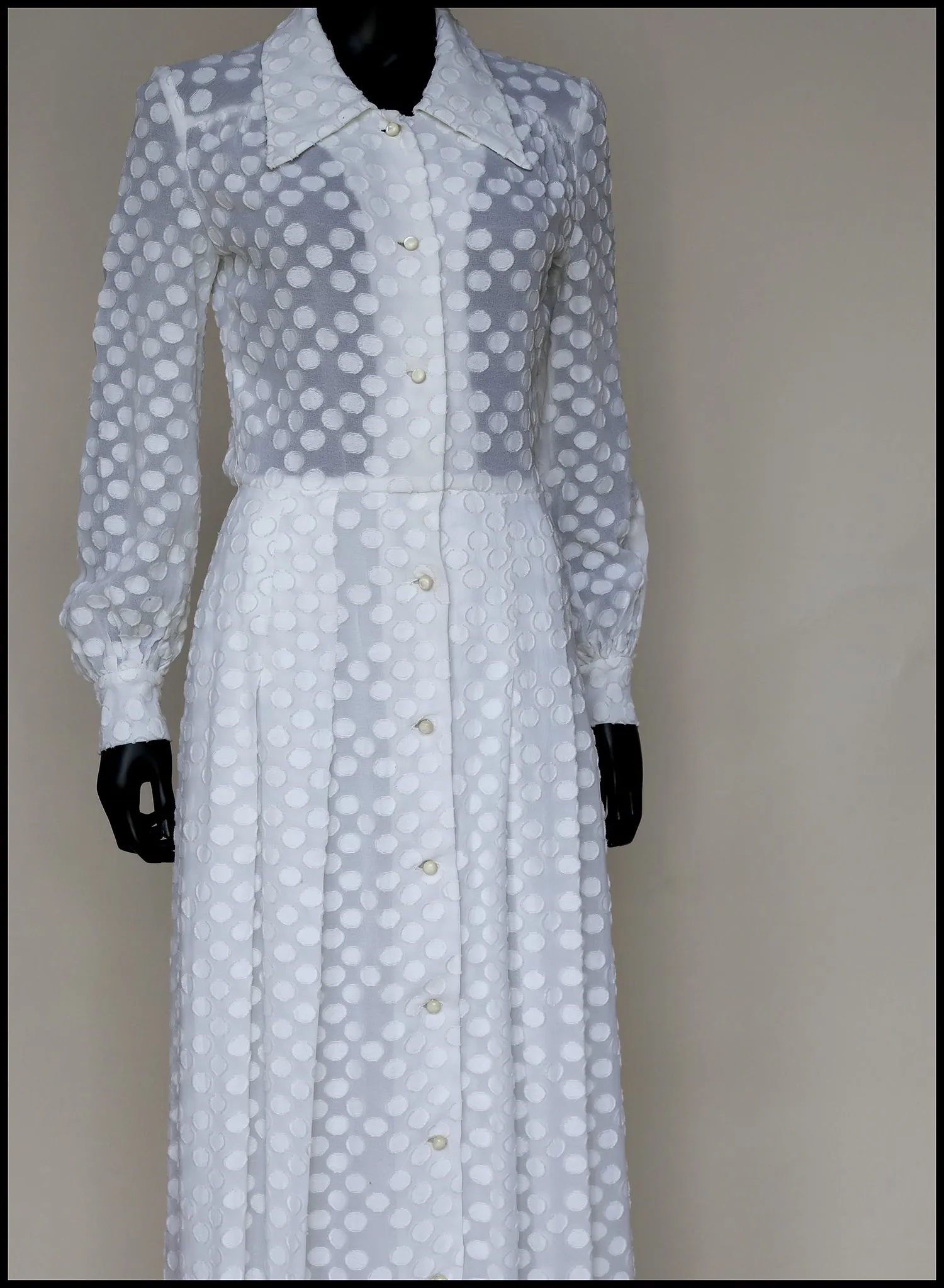 Vintage 1970s White Dot Maxi Dress