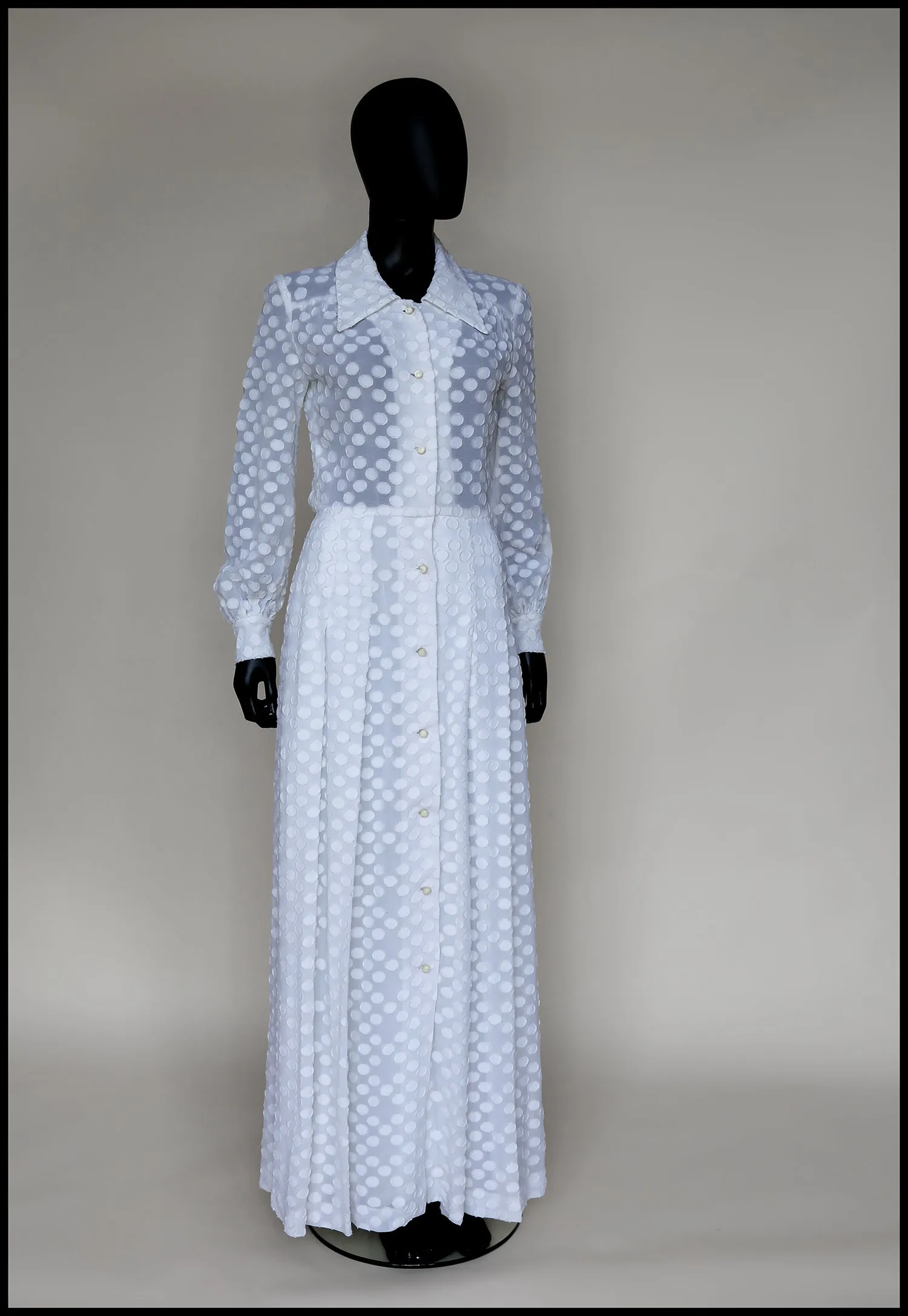 Vintage 1970s White Dot Maxi Dress