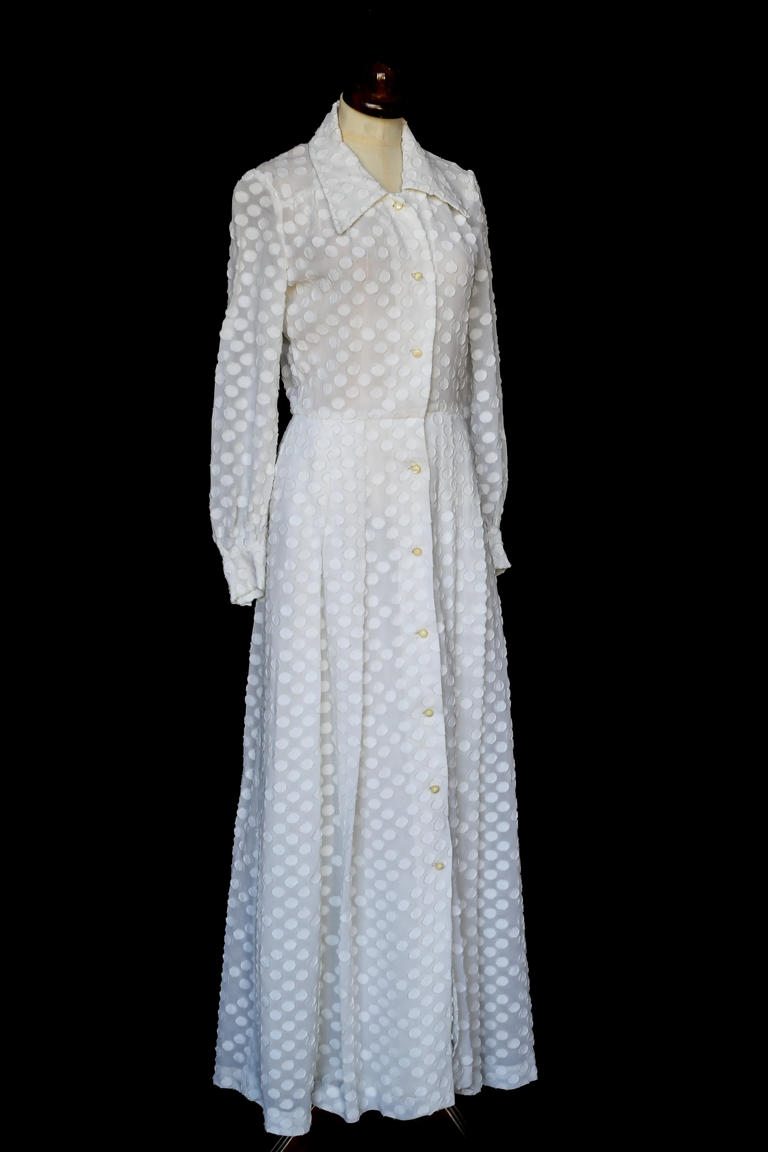 Vintage 1970s White Dot Maxi Dress