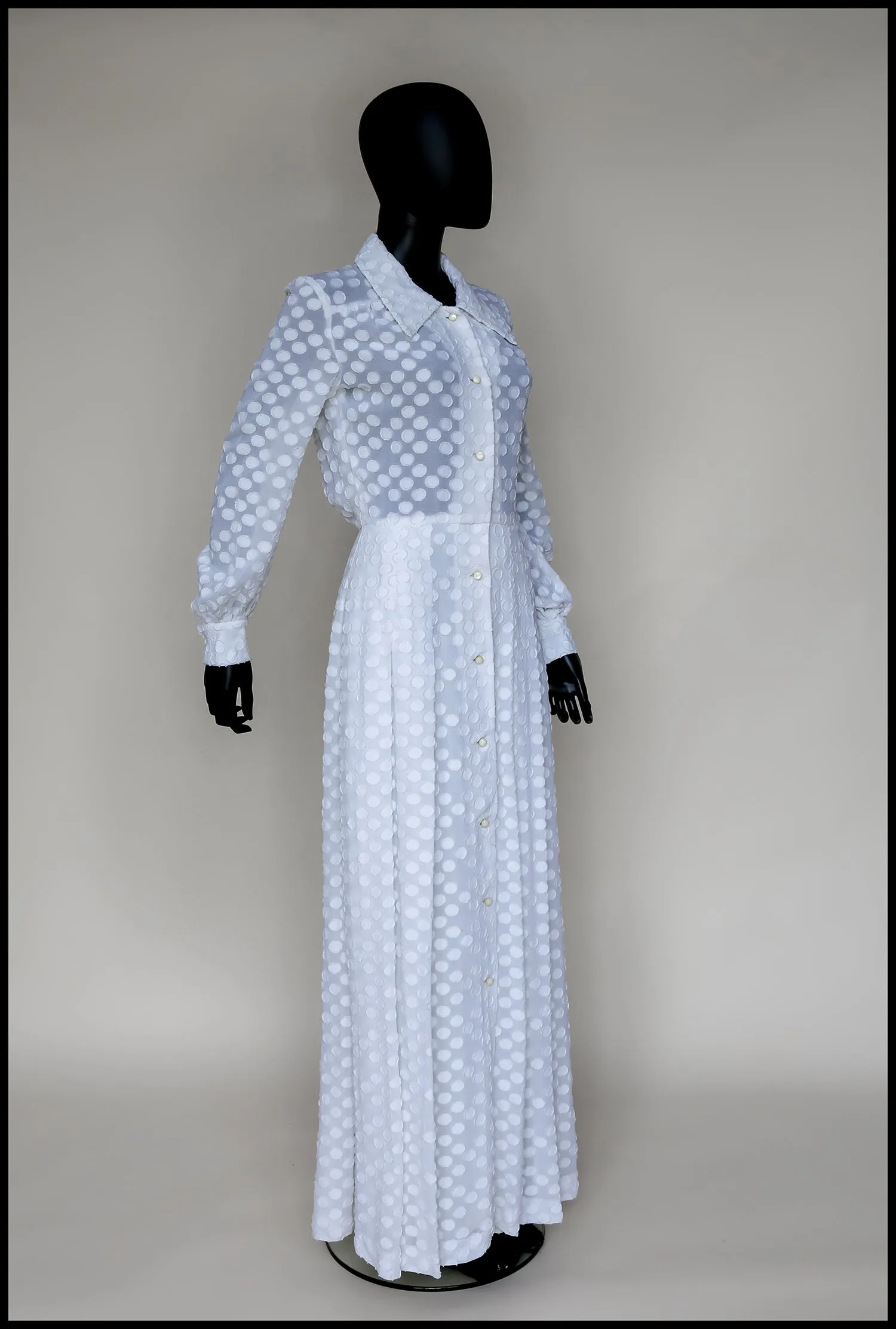 Vintage 1970s White Dot Maxi Dress