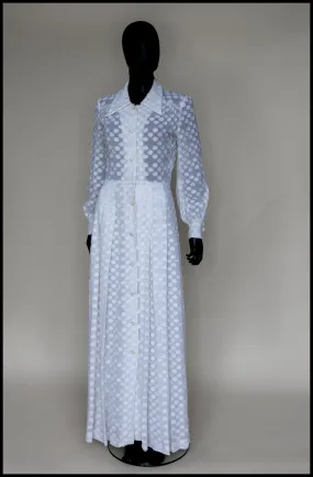 Vintage 1970s White Dot Maxi Dress