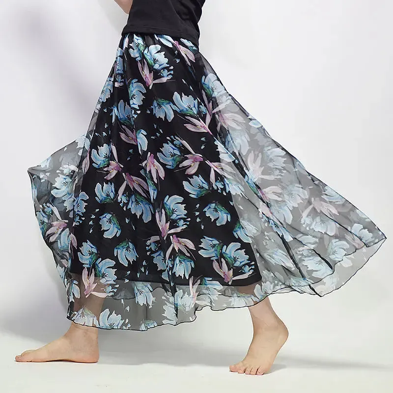 Vintage Bohemian Long Skirts Women Elegant Chiffon Saia Harajuku Beach High Waist Long Skirt Woman Clothes Faldas Tutu Vestidos