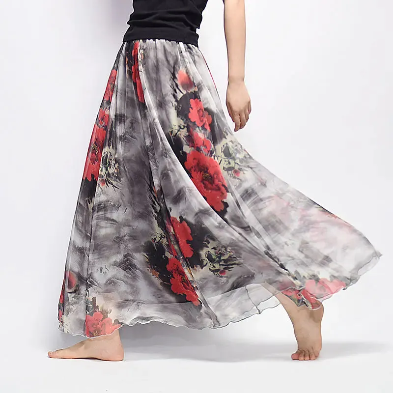 Vintage Bohemian Long Skirts Women Elegant Chiffon Saia Harajuku Beach High Waist Long Skirt Woman Clothes Faldas Tutu Vestidos