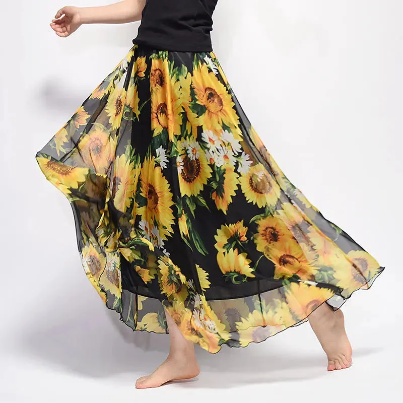 Vintage Bohemian Long Skirts Women Elegant Chiffon Saia Harajuku Beach High Waist Long Skirt Woman Clothes Faldas Tutu Vestidos