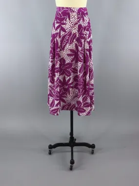 Vintage Midi Skirt / Purple Tropical Floral Print