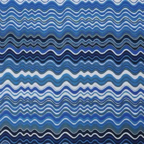 Viscose Blend Crepe - Waves - Blue