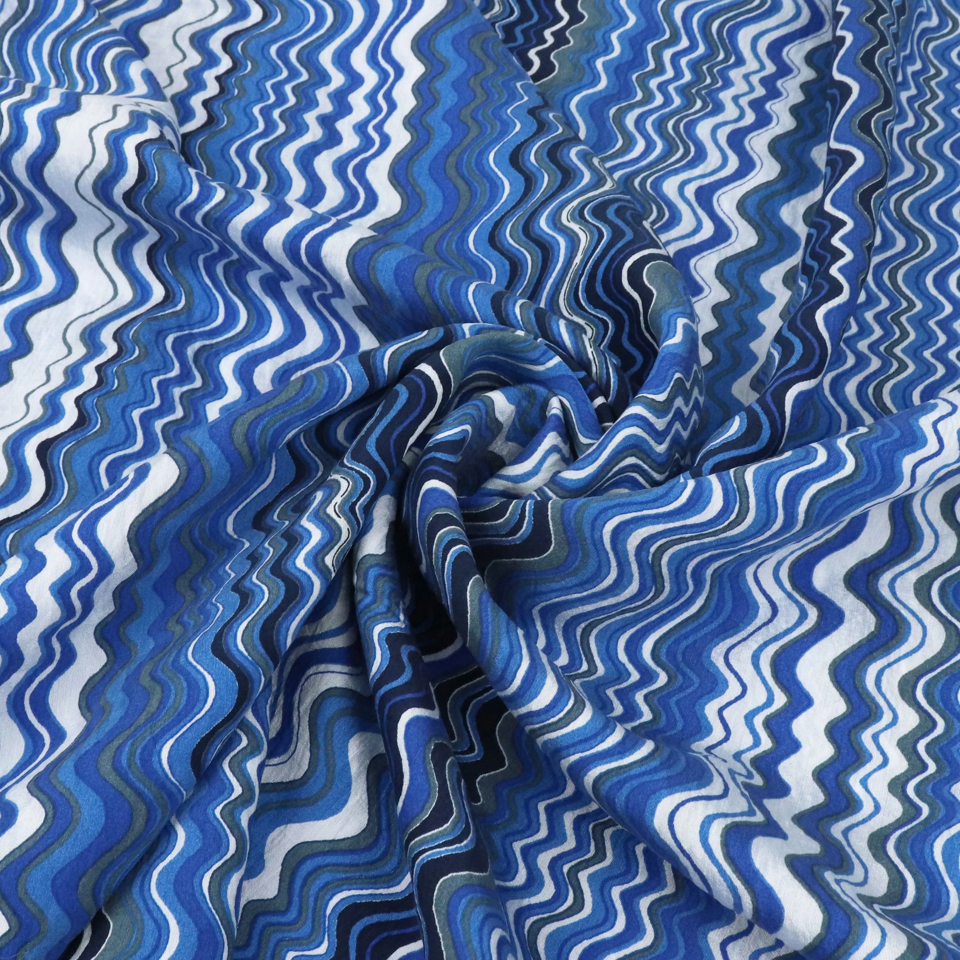 Viscose Blend Crepe - Waves - Blue