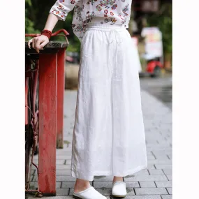 White Linen Summer Wide Leg Pants Autumn Women Casual Pants SMM97214