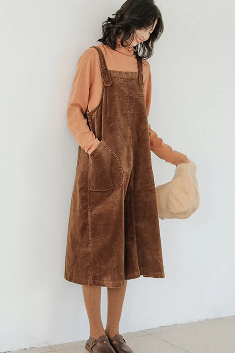 Winter Plus Size Corduroy Suspender Skirt For Women