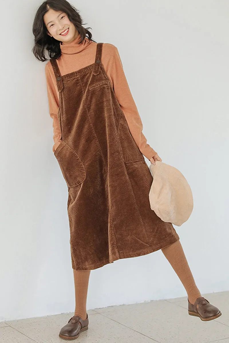 Winter Plus Size Corduroy Suspender Skirt For Women