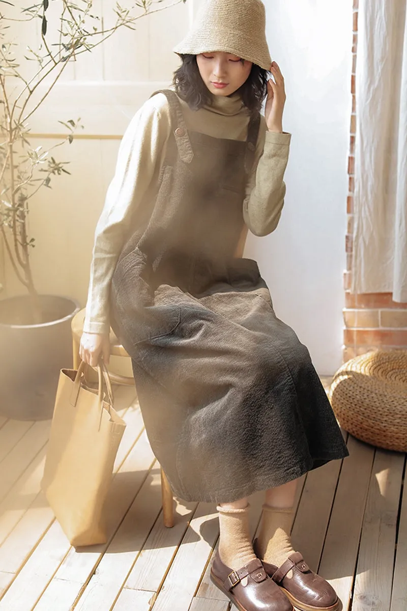 Winter Plus Size Corduroy Suspender Skirt For Women