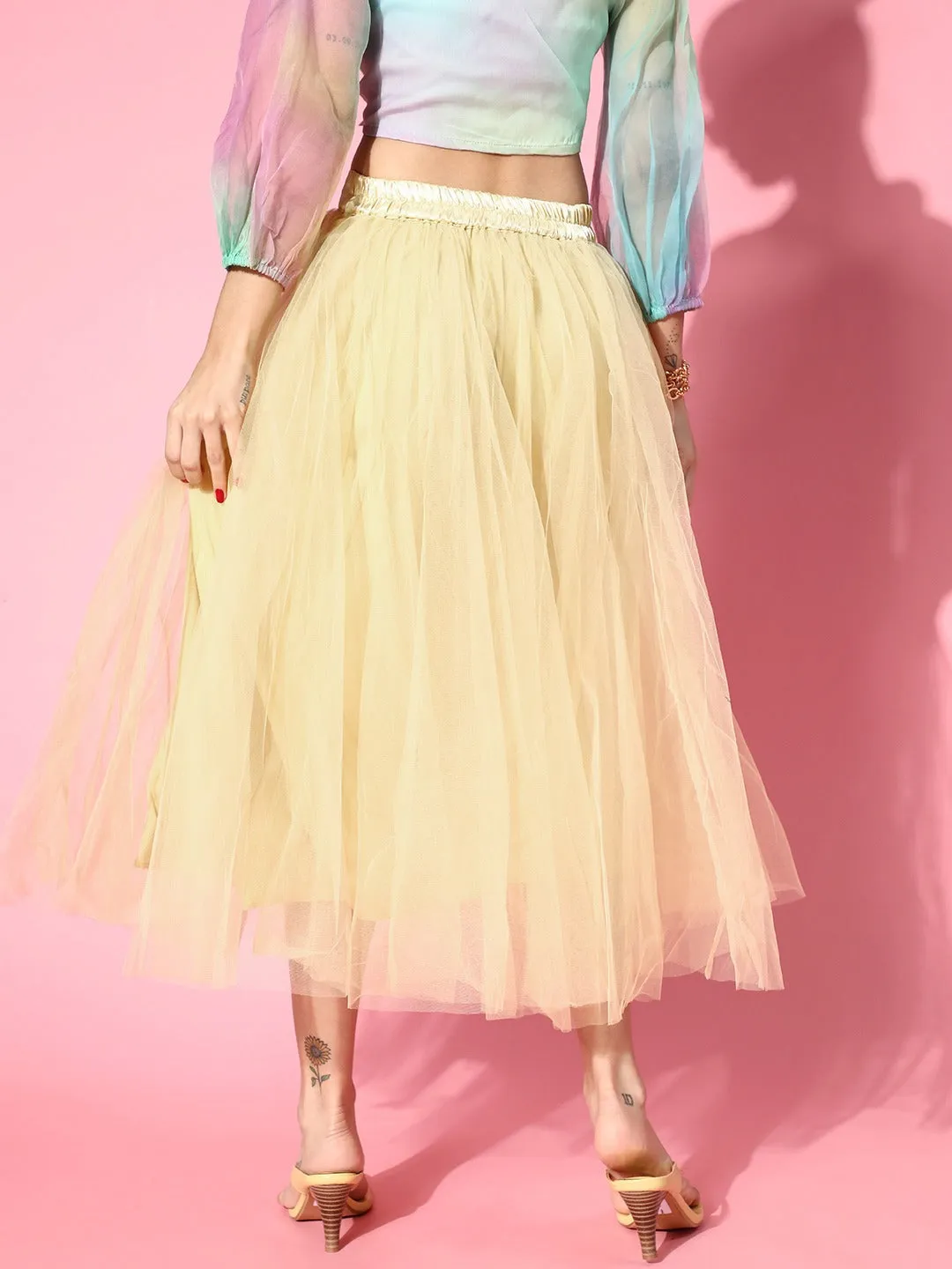 Women Yellow Plain Tulle Skirt