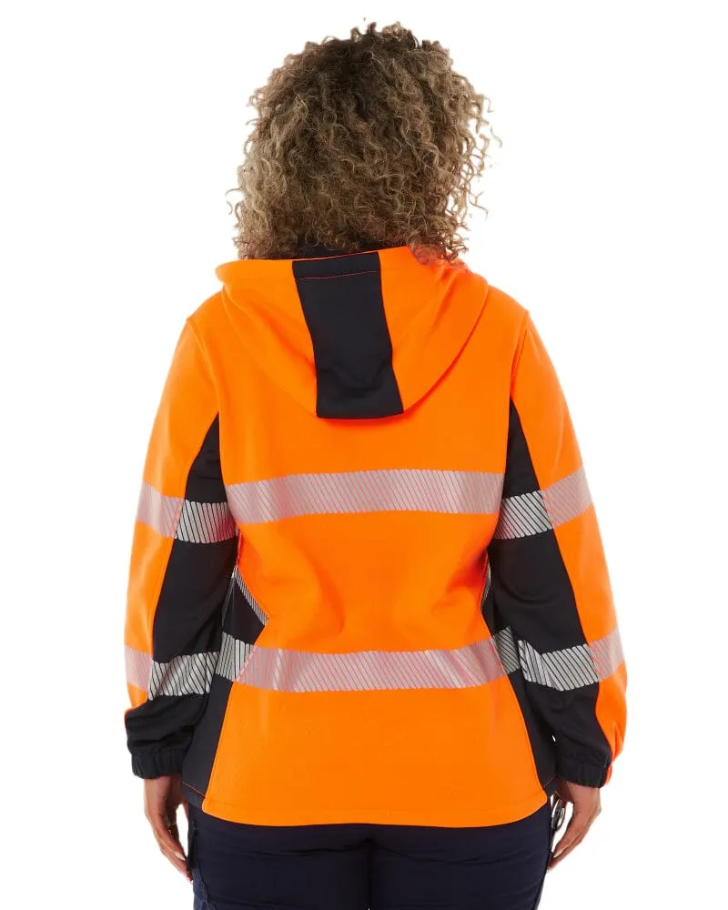 Womens Flex and Move Hi Vis Taped Liquid Repellent Fleece Hoodie - Orange/Navy