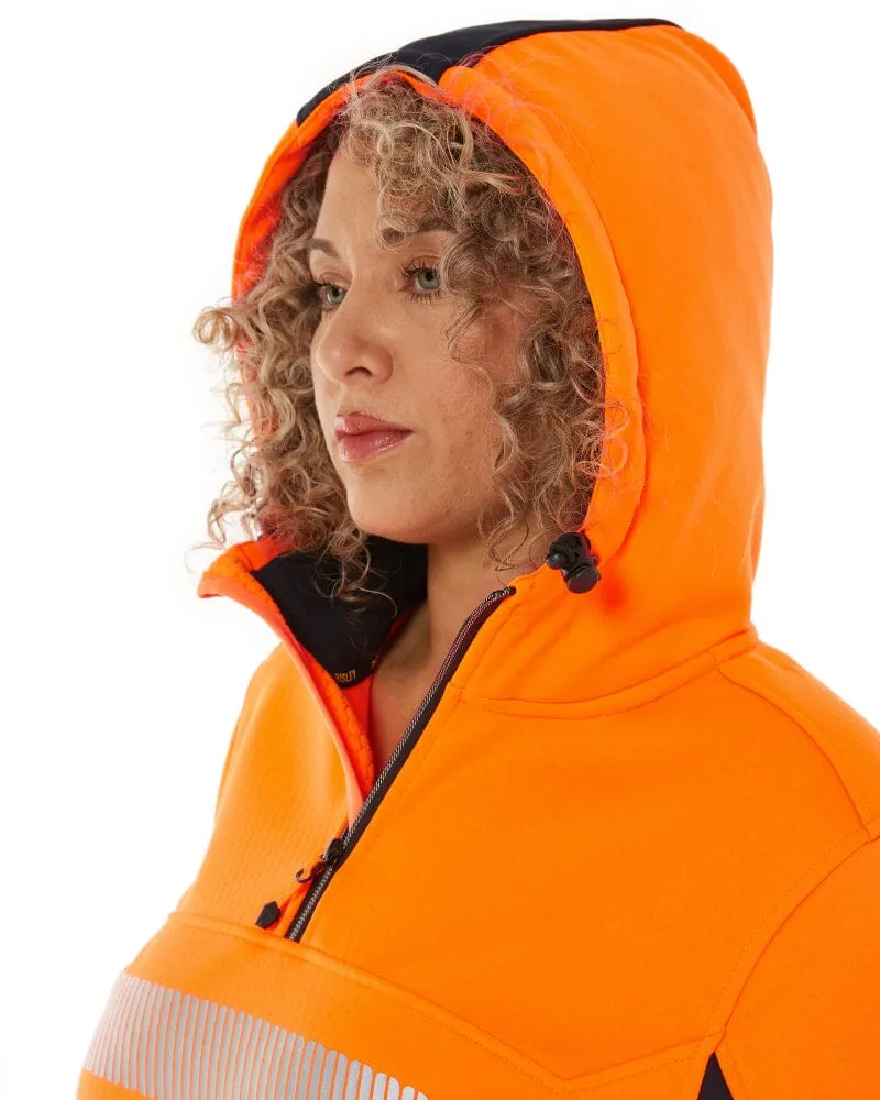 Womens Flex and Move Hi Vis Taped Liquid Repellent Fleece Hoodie - Orange/Navy