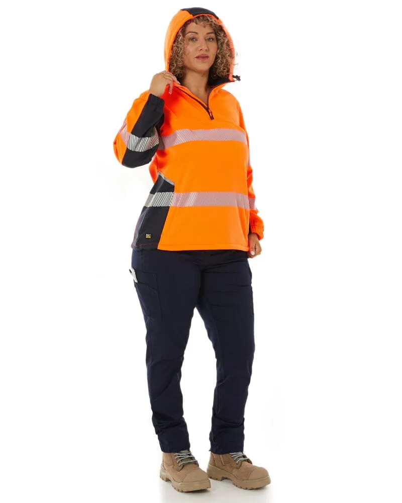 Womens Flex and Move Hi Vis Taped Liquid Repellent Fleece Hoodie - Orange/Navy