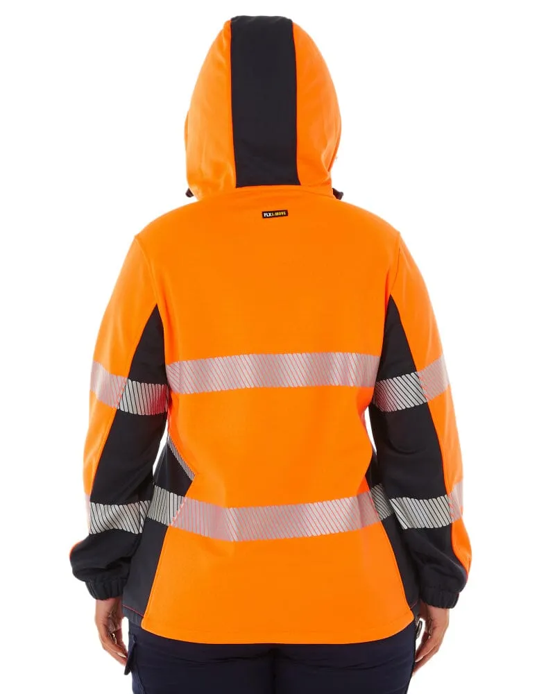 Womens Flex and Move Hi Vis Taped Liquid Repellent Fleece Hoodie - Orange/Navy