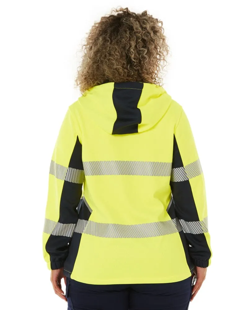 Womens Flex and Move Hi Vis Taped Liquid Repellent Fleece Hoodie - Yellow/Navy