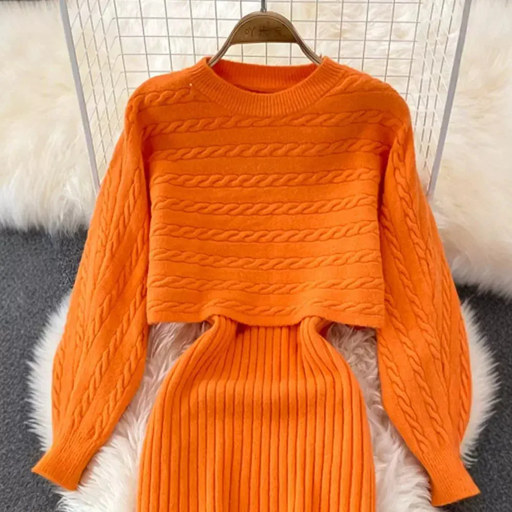 Women's Knit Sweater Dress Set Long Sleeve & Sleeveless Two-Piece